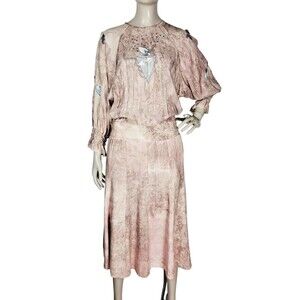 VTG 80s Marc D'Alcy Paris Hand Dyed Beaded Embroidered Floral Artsy Boho Dress